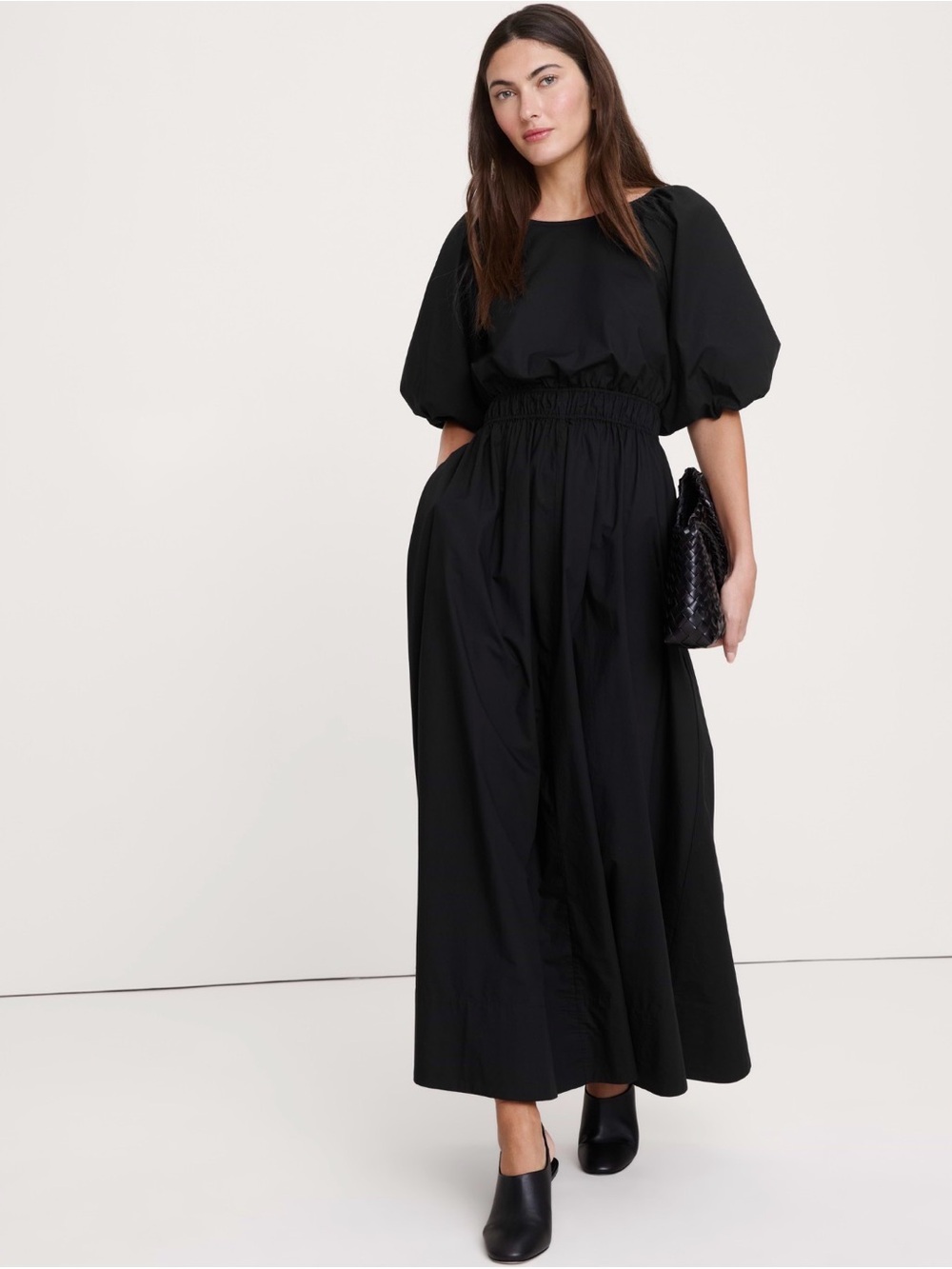 Banana Republic Cotton Poplin Puff Sleeve Maxi Dress. Black. Large. !!see notes